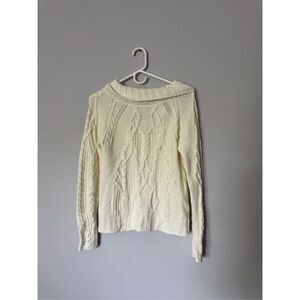 The Reeds Cotton Chunky Cable Knit Turtleneck Sweater Ivory Cream Small